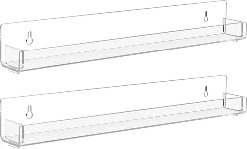 Paquete de 2 estantes transparentes para esmalte de uñas montados en la pared, estantería flotante de acrílico invisible de 15 pulgadas, estante de