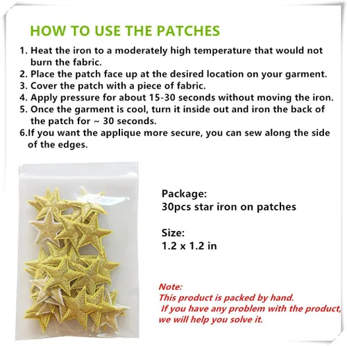Miniatura 5 de 30 parches para planchar con estrellas doradas, apliques bordados para ropa, chaquetas, sombreros, mochilas, jeans (1.2 pulgadas)