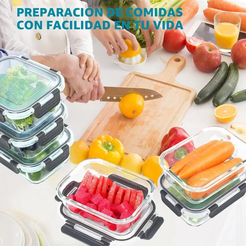 Miniatura 5 de Skroam Paquete de 10 Recipientes de Vidrio para Preparación de Comida, Recipientes de Almacenamiento de Alimentos de Vidrio de 22 OZ con Tapa Gris