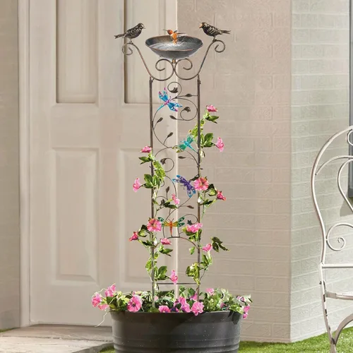 Miniatura 6 de LEWIS&WAYNE Enrejado de Jardín para Aves al Aire Libre, 40 Pulgadas de Hierro Antiguo, Enrejado Decorativo para Plantas de Jardín con Libélula