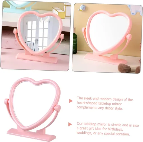 Miniatura 4 de Outanaya Espejo de mesa en forma de corazón de doble cara rosa tocador de escritorio decorativo espejo de 2 lados