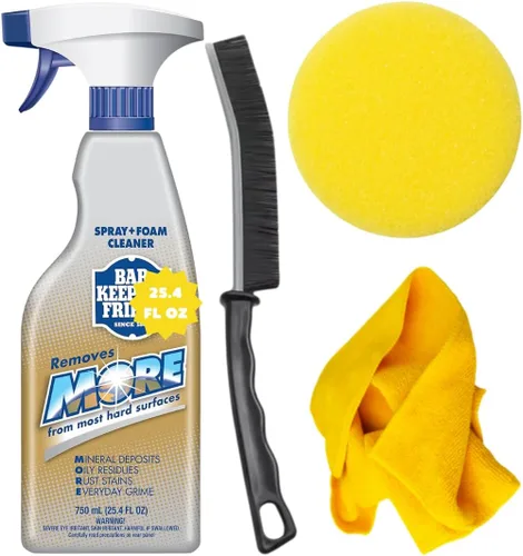 Bar Keepers Friend Paquete de 1 BUNDLE MORE Limpiador de Espuma en Aerosol (25.4 fl oz) con Esponja, Paño de Microfibra y Cepillo de Limpieza para