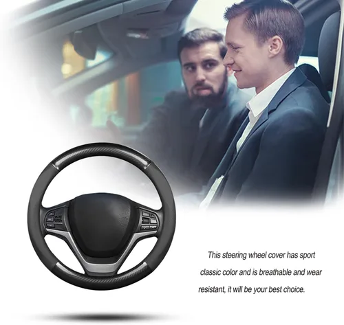 Miniatura 7 de Ergocar Funda deportiva de fibra de carbono y cuero PU para volante de automóvil, protector antideslizante para volante de automóvil universal
