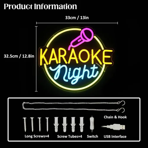 Miniatura 5 de Letrero de Neón para Noche de Karaoke Decoración de Sala de Música Letrero LED de Bar de Karaoke para Decoración de Pared Karaoke En Vivo Al Aire