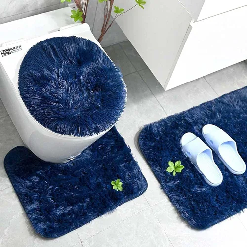 Miniatura 8 de Juego de 3 tapetes de baño para baño, suaves, antideslizantes, suaves, en forma de U, tapete para inodoro, tapete de baño y tapa de inodoro
