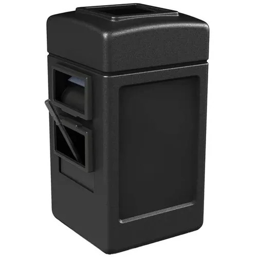 Contenedor de compost, contenedor de basura negro de 28 galones con dispensador de toallas, escobilla de goma y estación de lavado de parabrisas,