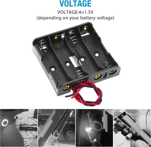 Miniatura 4 de Paquete de 4 soportes de batería AA gruesos con conector a presión estándar tipo I con cable