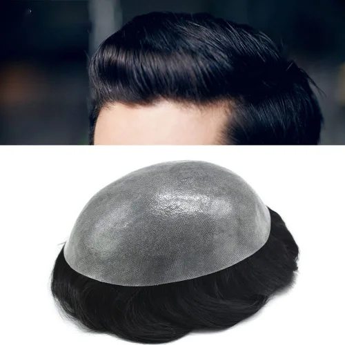 Miniatura 31 de Toupee para hombres pieza de cabello humano real para hombre, sistema de pelo de piel de poliéster para hombre, protesis capilar para hombre