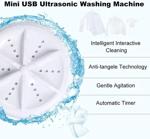 Miniatura 2 de Mini lavadora portátil, mini lavadora automática 3 en 1, lavadora turbo ultrasónica ligera con cable USB, para viajes, viajes de negocios familiares