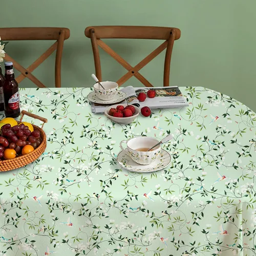 Miniatura 3 de Mantel de primavera y verano, mantel ovalado oblongo, de tela impermeable, diseño floral de pájaro verde, 54 x 72 pulgadas, para cocina, comedor