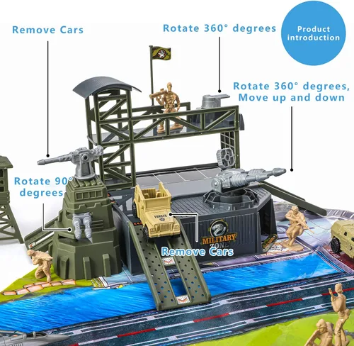 Miniatura 2 de Juego de base militar de 47 piezas, juego de hombres del ejército con accesorios de vehículos, soldado ejército y mapa de juego, mini tanque