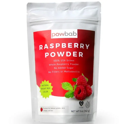 powbab Polvo de frambuesa de frambuesas orgánicas 100% cultivadas en Estados Unidos. Sin azúcar añadido, no liofilizado, sin concentrado de jugo,