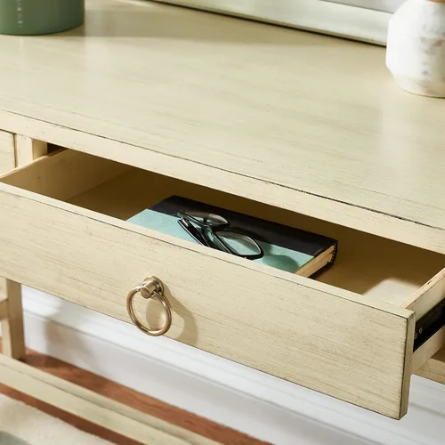 Miniatura 4 de SAFAVIEH Muebles - Escritorio Esther con 2 cajones, color blanco antiguo, madera maciza, diseño de herrajes dorados glamorosos, ideal para oficina