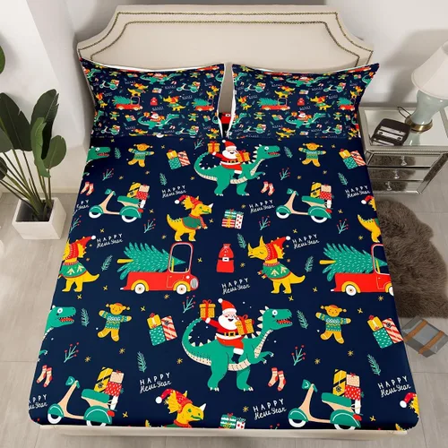 Miniatura 27 de Juego de sábanas con diseño de Papá Noel y muñeco de nieve para niños, niñas y niños, de temática navideña, juego de cama con diseño de árbol