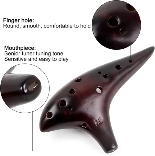 Miniatura 8 de AKLOT - Ocarina de 12 agujeros, Alto C, de cerámica ahumada, con bolsa protectora, libro de canciones para principiantes, para mayores de 15 años