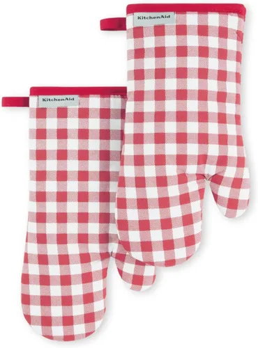 Miniatura 12 de KitchenAid Juego de 2 manoplas de horno Gingham Aqua Sky, 7 x 13 pulgadas