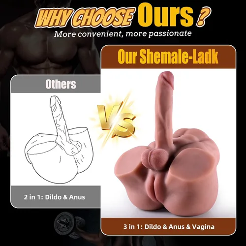 Miniatura 3 de Muñeca sexual transexual 3 en 1 con enorme consolador 3D coño culo, muñeca sexual trans torso con polla flexible Vagina con textura ano vaginal