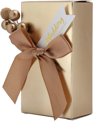 Miniatura 9 de Cajas de recuerdos de fiesta con lazo, 50 unidades, cinta de champán, caja de regalo de papel de caramelo, bolsas rectangulares con purpurina