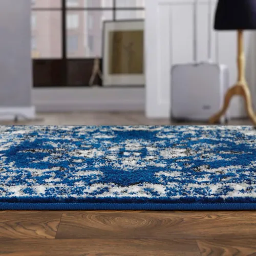 Miniatura 6 de Antep Rugs - Alfombra oriental tradicional de 2 x 3 con medallón para interiores Siesta (azul marino, 2 pies x 3 pies)