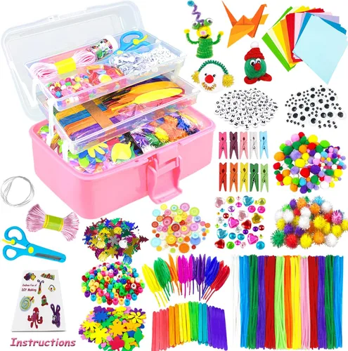 VLUSSO Suministros de artes y manualidades para niños, kits de manualidades, materiales de arte, juego de manualidades para niños con limpiapipas,