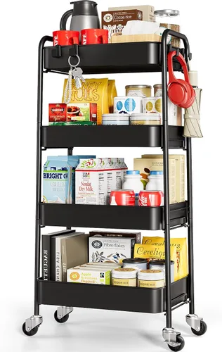 Miniatura 10 de TOOLF Carrito de metal de 3 niveles con ruedas, carrito organizador de almacenamiento para cocina, baño, oficina, artículos esenciales para bebés