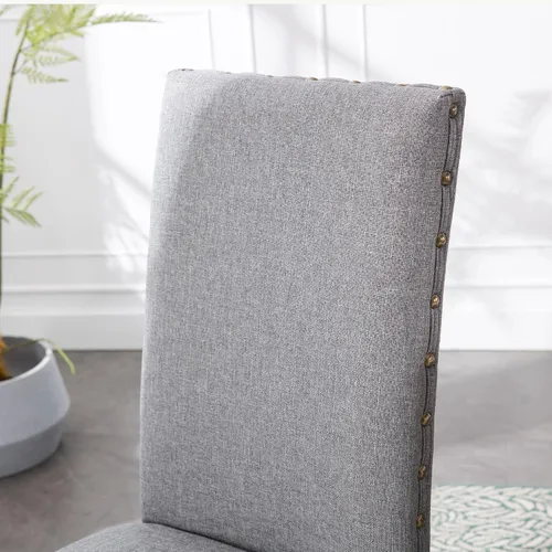 Miniatura 9 de Silla de comedor tapizada moderna y elegante Parsons con respaldo alto con ribete de cabeza de clavo de bronce y patas de madera, juego de 4, gris