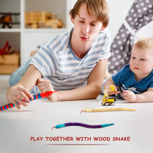 Miniatura 5 de BBTO Serpiente de madera sin terminar con 10 piezas de serpiente de madera flexible articulada con 12 colores acrílicos para manualidades