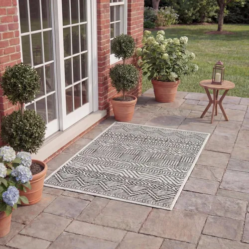 Miniatura 66 de SAFAVIEH Alfombra lavable para exteriores, colección Courtyard de 2.3 x 16 pies, color negro y gris, no desprende pelusa y de fácil limpieza, ideal