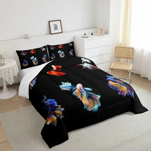 Miniatura 4 de Betta - Juego de ropa de cama de peces siameses coloridos de lucha contra el agua, juego de edredón de animales submarinos para niños y adultos