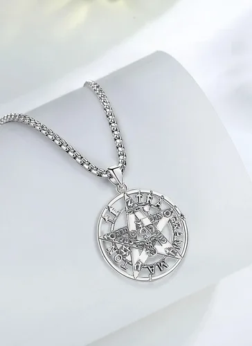 Miniatura 2 de CELESTIA Collar de pentagrama de plata de ley 925 para mujeres y hombres, cadena de 24 pulgadas, Plata esterlina