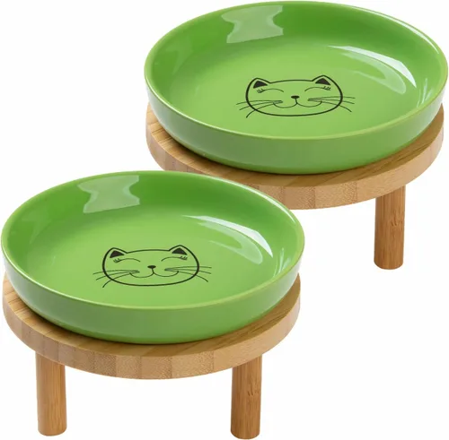 Miniatura 18 de Lusifaco - Cuencos poco profundos para comida de gato, tazón de cerámica de 5.9 pulgadas de ancho para gatos de interior, juego de platos para gatos