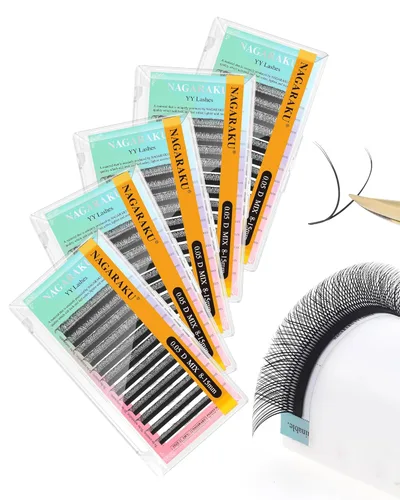 Miniatura 165 de Suministros de extensiones de pestañas NAGARAKU yy, pestañas falsas 0.05mm rizado D, bandeja mixta 8-12mm, prefabricadas 4D, abanico fácil, volumen