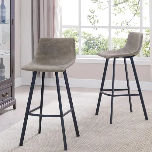 Miniatura 12 de Leick Home 10137BL/GR Taburete de bar tapizado de microfibra con base de acero, juego de 2, para encimeras de cocina elevadas, mesas altas y bares
