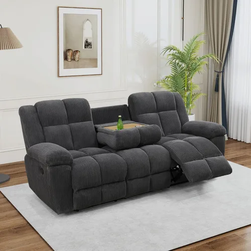 Miniatura 3 de Juego de sofá reclinable para muebles de sala de estar, juego de sofá y silla reclinable de pana verde, tela manual, sofá reclinable de 3 plazas