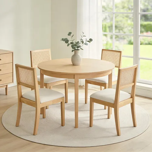 Miniatura 8 de Juego de 2 sillas de comedor de ratán, sillas de comedor de cocina con respaldo de bastón, silla tapizada de ratán moderna de mediados de siglo