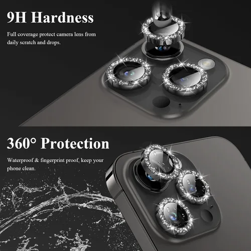 Miniatura 3 de YWXTW Diseñado para iPhone 14 Pro/iPhone 14 Pro Max Protector de Lente de Cámara Brillante, [Nuevo Diseño con Purpurina] Vidrio Templado de Metal