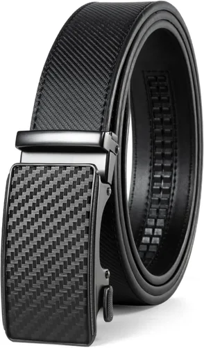 Miniatura 11 de Drowsmen - Cinturón de cuero para hombre con trinquete de 1 3/8 pulgadas, hebilla automática de deslizamiento con clic, ajuste ajustable para un
