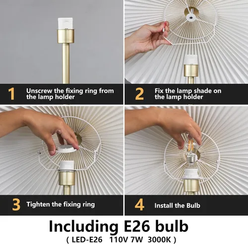 Miniatura 6 de KUNJOULAM Lámpara de pie plisada, lámpara de pie de poste, lámpara alta de diseño simple con pantalla de tela, lámpara de pie para sala de estar
