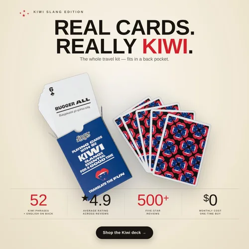 Miniatura 8 de Lingo Kiwi (Nueva Zelanda) - Juego de cartas de jerga 52 expresiones y frases divertidas de Nueva Zelanda Divertido juego de cartas regalo
