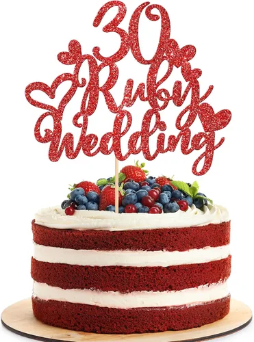 Miniatura 9 de 1 pieza de decoración de pastel de boda con 25 rubíes, rojo brillante, 25 años de rubí, decoración para pastel de feliz 25 aniversario, boda