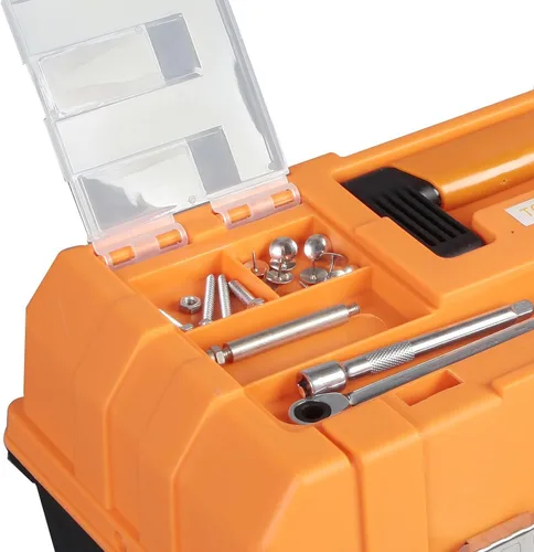 Miniatura 7 de Torin Caja de herramientas de plástico de 17 pulgadas, caja de herramientas portátil organizadora de almacenamiento multifunción de 3 niveles