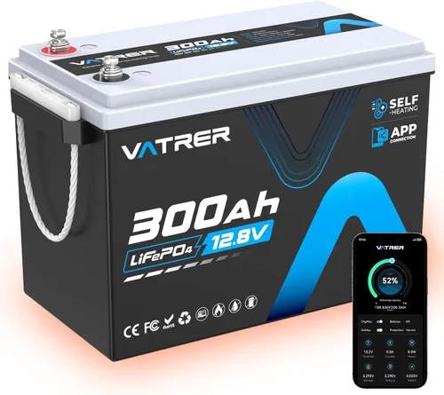 Miniatura 12 de Batería LiFePO4 de litio de 12 V 300 Ah con monitoreo de aplicación, batería de arranque recargable BMS de 200 A, protección de temperatura