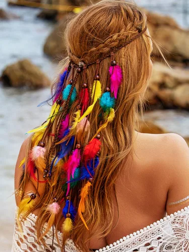 Miniatura 4 de Diadema de plumas coloridas, accesorios para el cabello de arcoíris para mujer