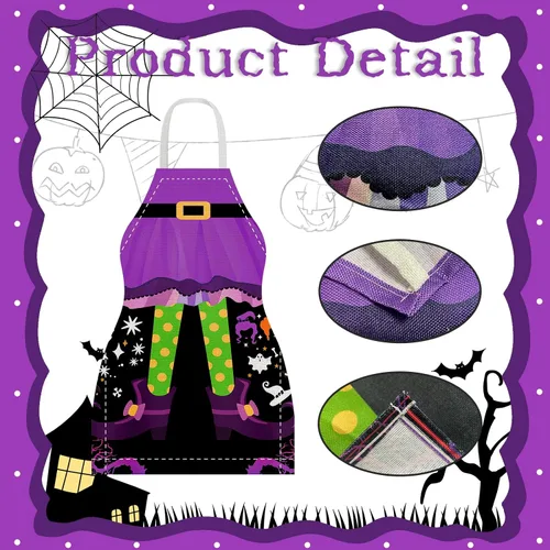 Miniatura 3 de YLOLUL Delantal de cocina de Halloween, delantales de cocina de bruja, decoración de fiesta de Halloween, delantales de cocina para niños
