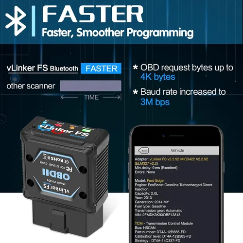 Miniatura 2 de Vgate vLinker FS Bluetooth OBD2 Herramienta de escaneo de diagnóstico, lector de código de coche OBDII para iOS, Android y Windows OBDII - Lector