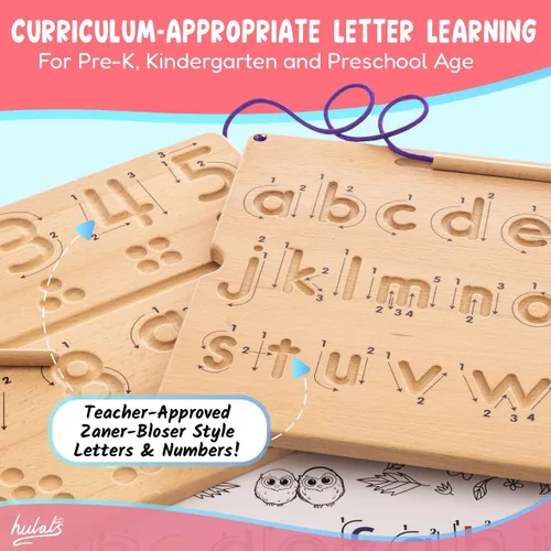 Miniatura 2 de Hulats Aprende a Escribir - Tableros de Trazado de Números y Letras con Flechas Direccionales - Juguetes Montessori de Madera para Aprender