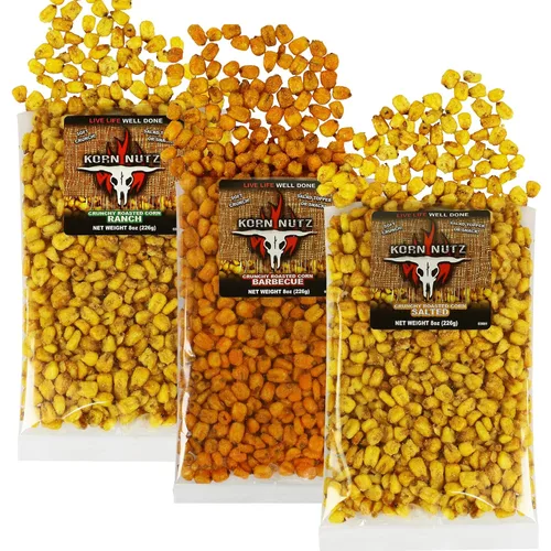 Ranch, BBQ, granos de maíz crujientes salados | Paquete variado de maíz tostado suave y crujiente | Runnin' Wild Foods | 1.5 libras en total (caja