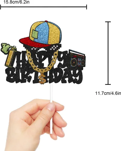 Miniatura 4 de Decoración para pastel de cumpleaños con grafiti de hip hop, decoración retro de los años 80 y 90, decoración de fiesta punk de cumpleaños