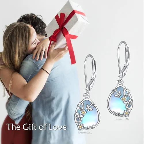 Miniatura 280 de Aretes colgantes con forma de lágrima de filigrana de piedra lunar de plata de ley 925 con cierre de palanca para mujer, regalos de joyería