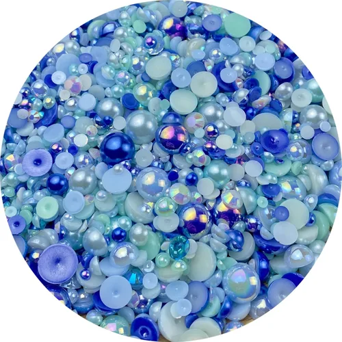Miniatura 23 de Mezcla de perlas planas y diamantes de imitación, 2.16 oz de diamantes de imitación de resina semiredondas para manualidades, 0.116 in - 0.394 in